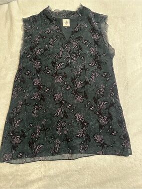 CAbi Teal and Lilac Floral Sleeveless V-Neck Camisole